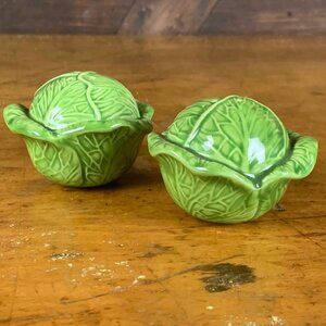 Vintage Holland Mold Cabbage Salt & Pepper Shakers Green 1970s